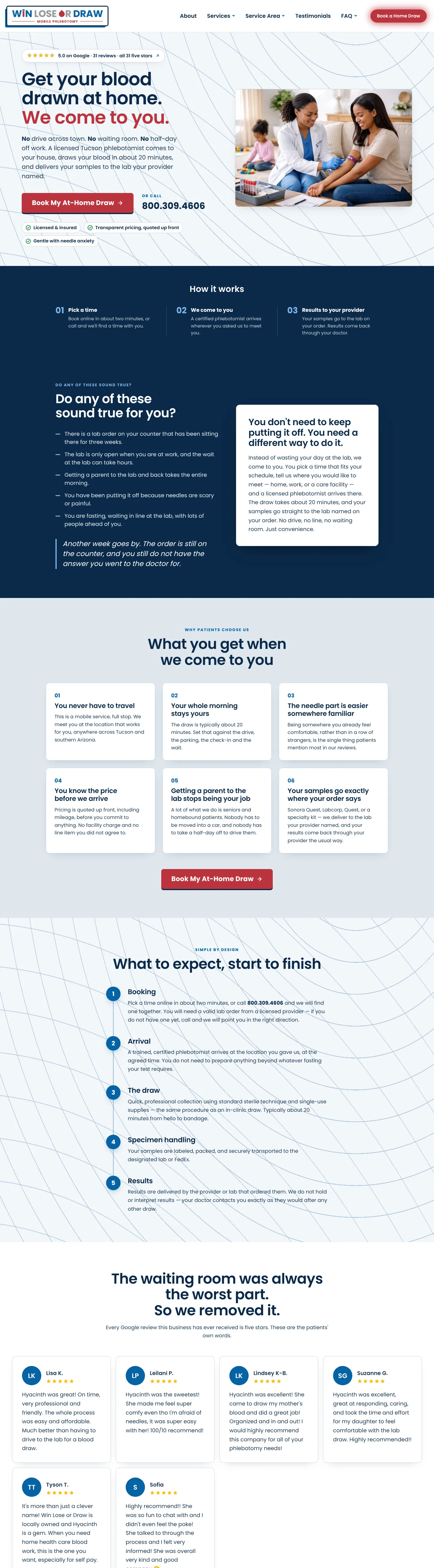 The Win Lose or Draw Mobile Phlebotomy home page